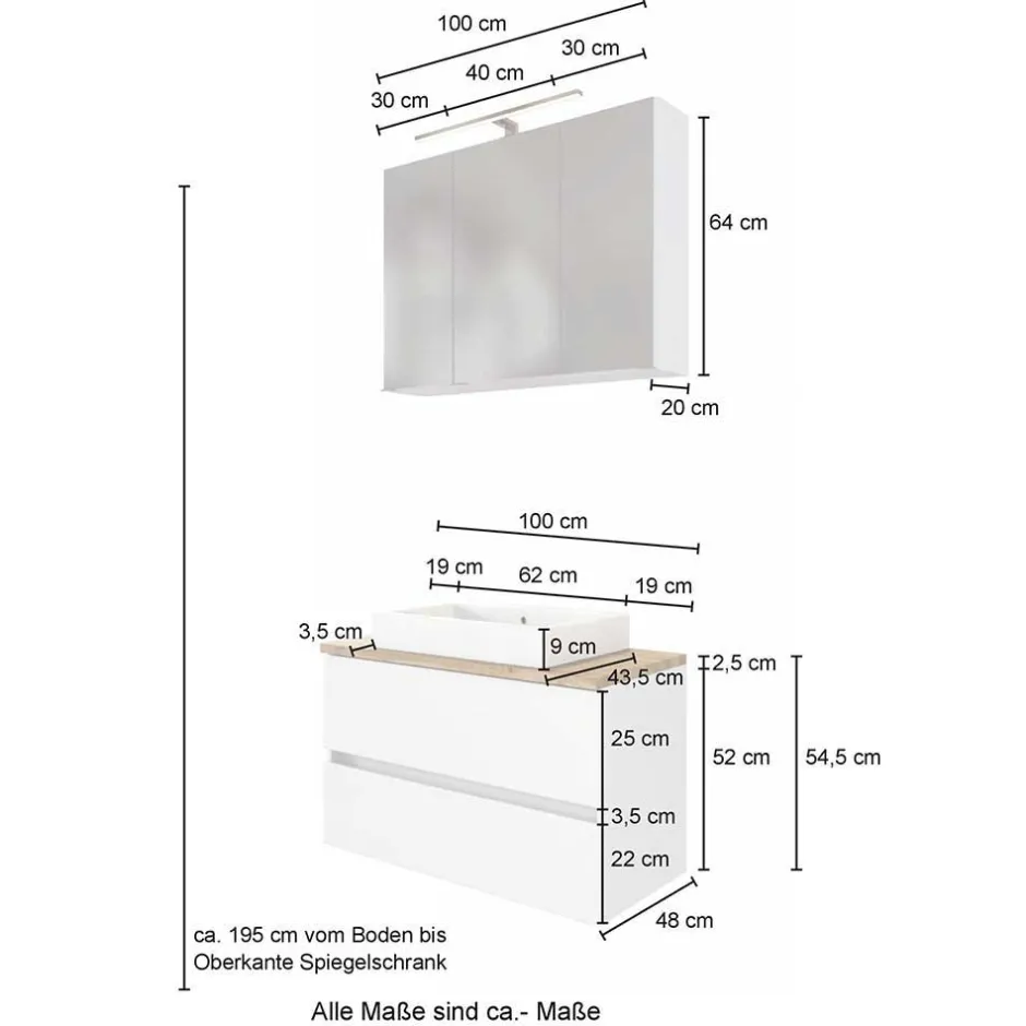 Wohnen Große Badmöbel Ausstattung im Set - Noricas (fünfteilig)
