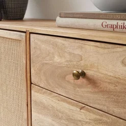 Große Kombi-Kommode aus Mangoholz & Rattan - Kanados^Wohnen Best