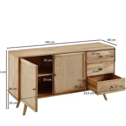 Große Kombi-Kommode aus Mangoholz & Rattan - Kanados^Wohnen Best