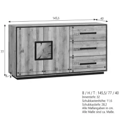 Wohnen Große Kombi-Kommode in Wildeiche mit Schwarz - Shipper