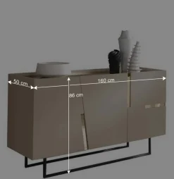 Wohnen Große Kommode in Taupe mit Spiegel in Bronze - Fashiona