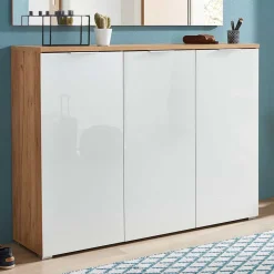 Wohnen Großer Schuhschrank Reestyl mit Glas Weiß