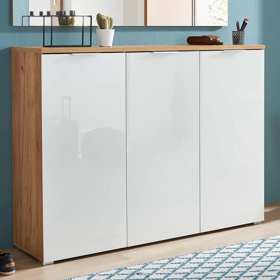 Wohnen Großer Schuhschrank Reestyl mit Glas Weiß