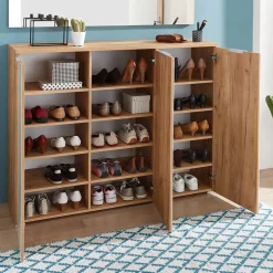 Wohnen Großer Schuhschrank Reestyl mit Glas Weiß