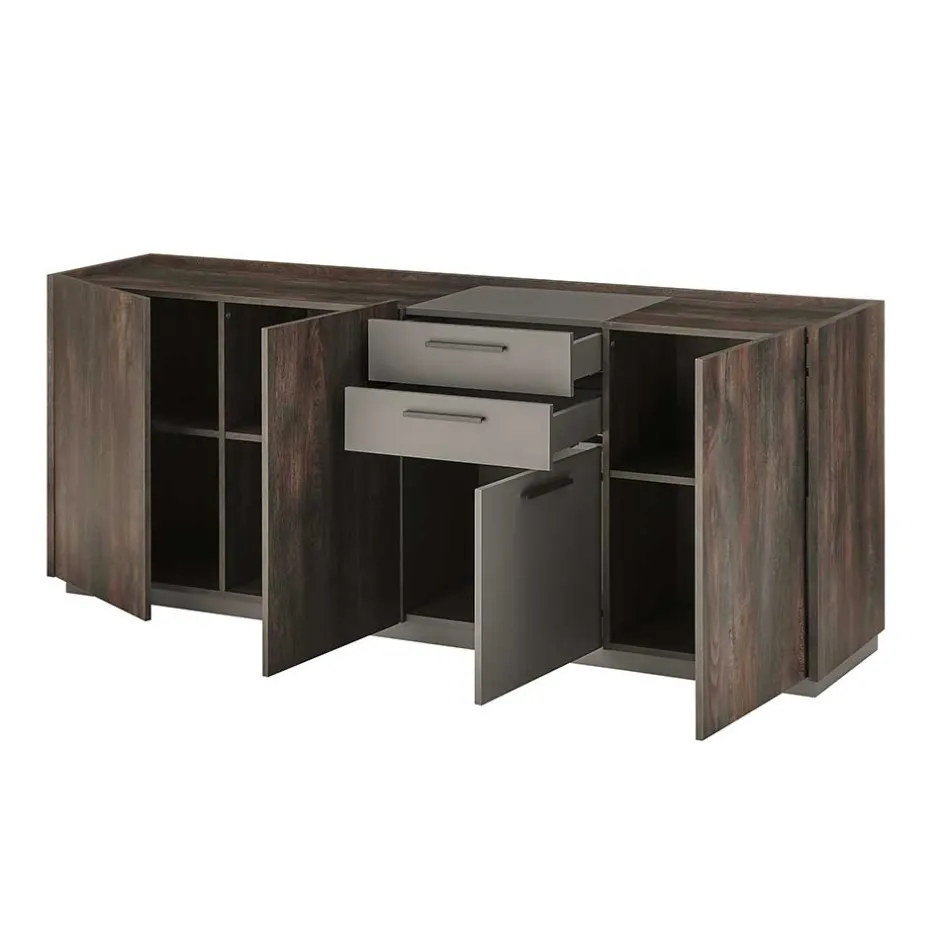 Großes Sideboard in Eiche Dunkel und Anthrazit - Mundo^Wohnen