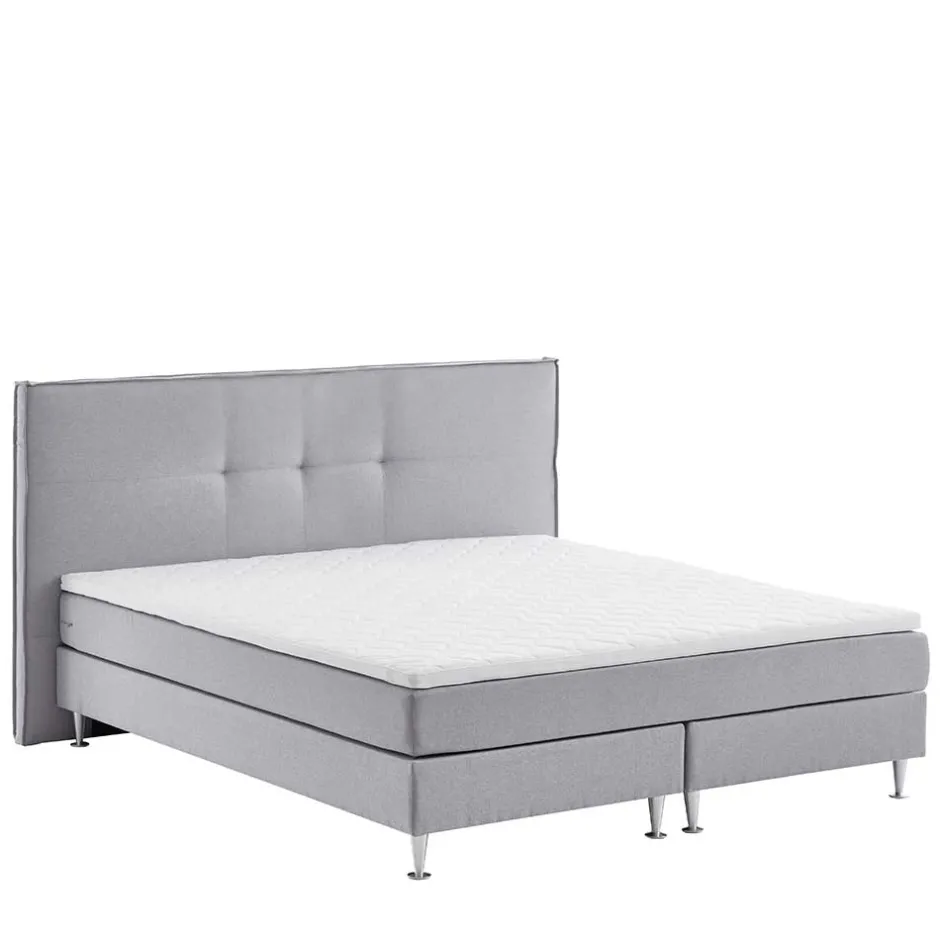Wohnen H3 Boxspringbett in Hellgrau Stoff & Chrom - Tuwedia