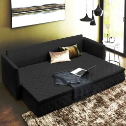 Wohnen H2 Schlafcouch mit Topper in Schwarz Stoff - Casmanian