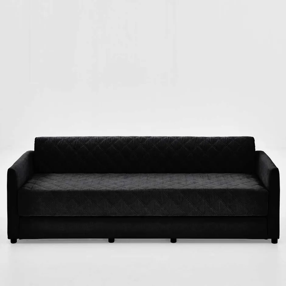 Wohnen H2 Schlafcouch mit Topper in Schwarz Stoff - Casmanian