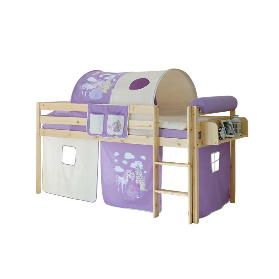 Halbhochbett Shoff mit Vorhang und Tunnel in Lila Weiß^Wohnen Discount