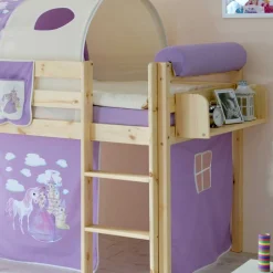 Halbhochbett Shoff mit Vorhang und Tunnel in Lila Weiß^Wohnen Discount