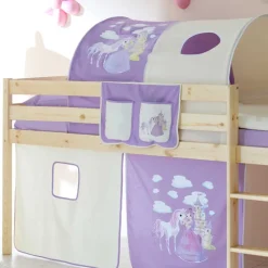 Halbhochbett Shoff mit Vorhang und Tunnel in Lila Weiß^Wohnen Discount