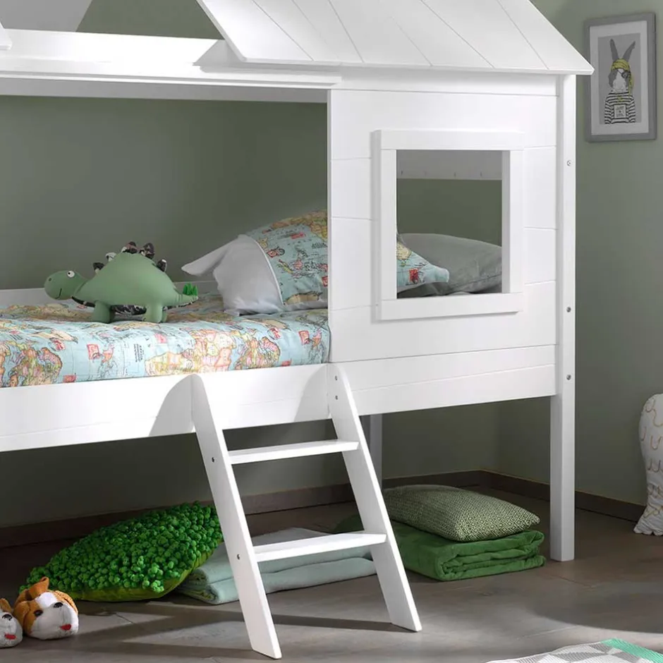 Kinder Wohnen Halbhohes Hausbett für Kinder in Weiß - Tabitana