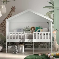 Halbhohes Hausbett in Weiß lackiert - Kumaria^Wohnen Discount