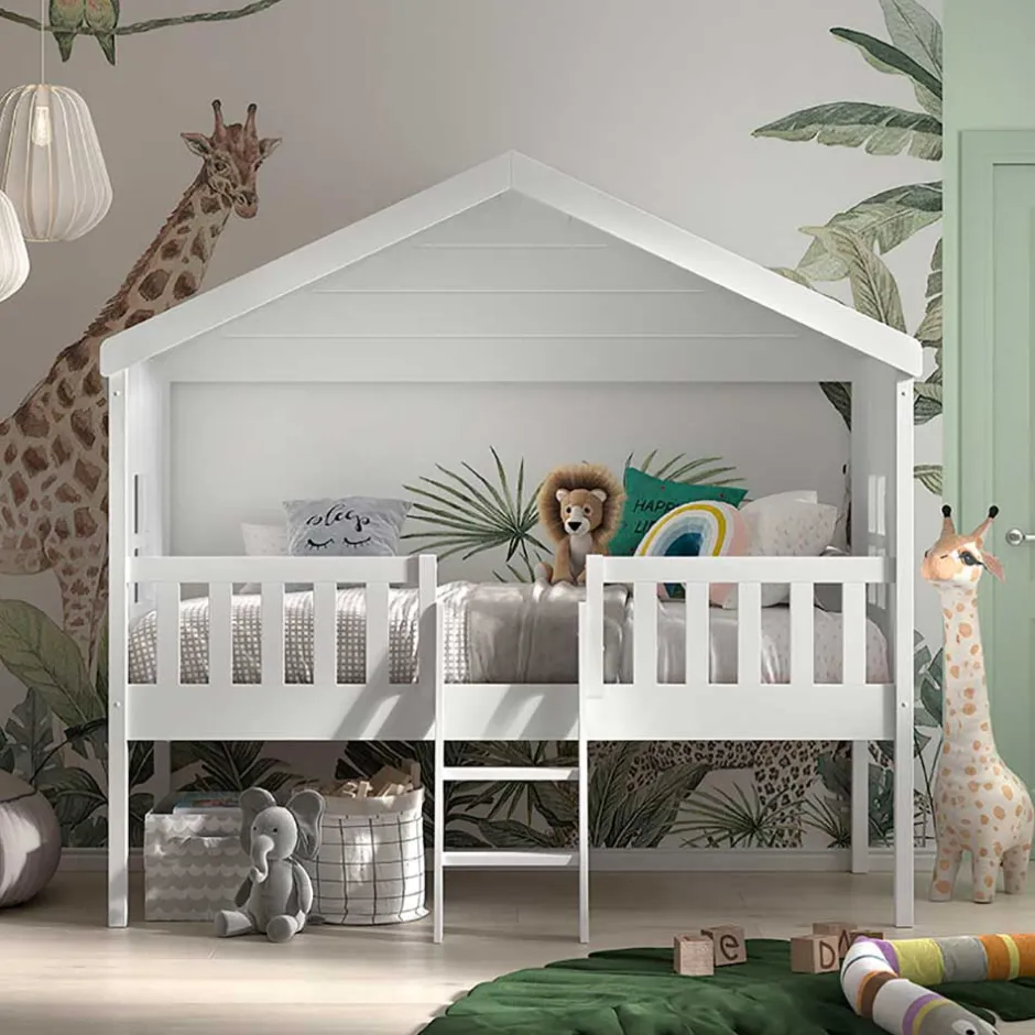 Halbhohes Hausbett in Weiß lackiert - Kumaria^Wohnen Discount