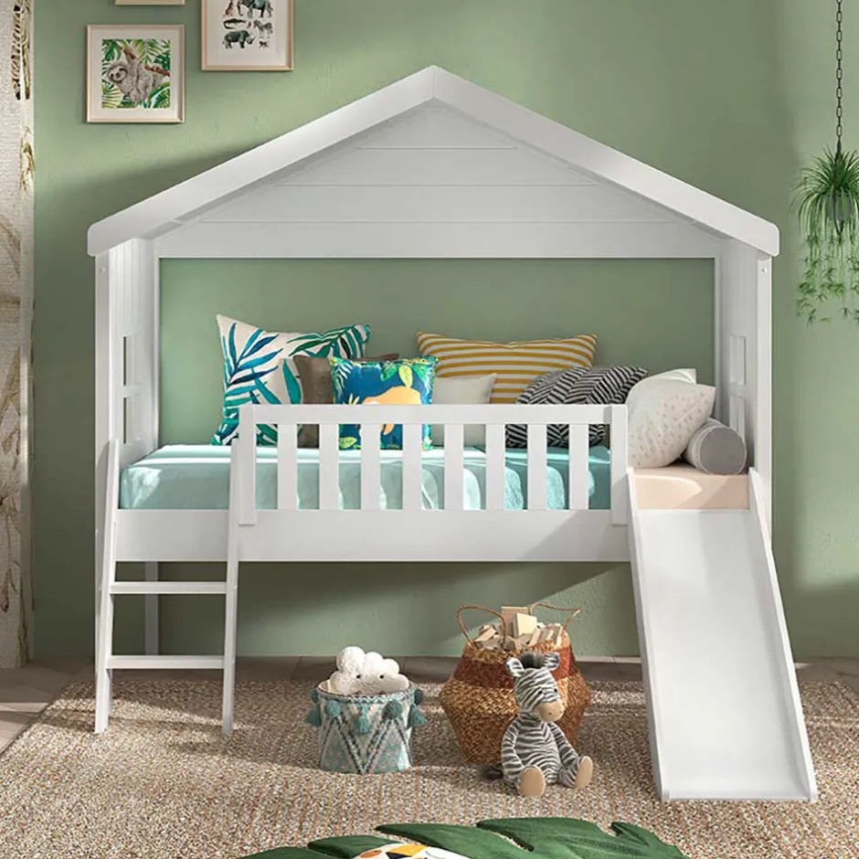 Kinder Wohnen Halbhohes Hausbett mit Rutsche & Leiter - Coreen