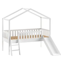 Kinder Wohnen Halbhohes Hochbett mit Hausdach & Rutsche - Graphit