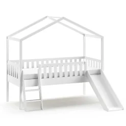 Kinder Wohnen Halbhohes Hochbett mit Hausdach & Rutsche - Graphit