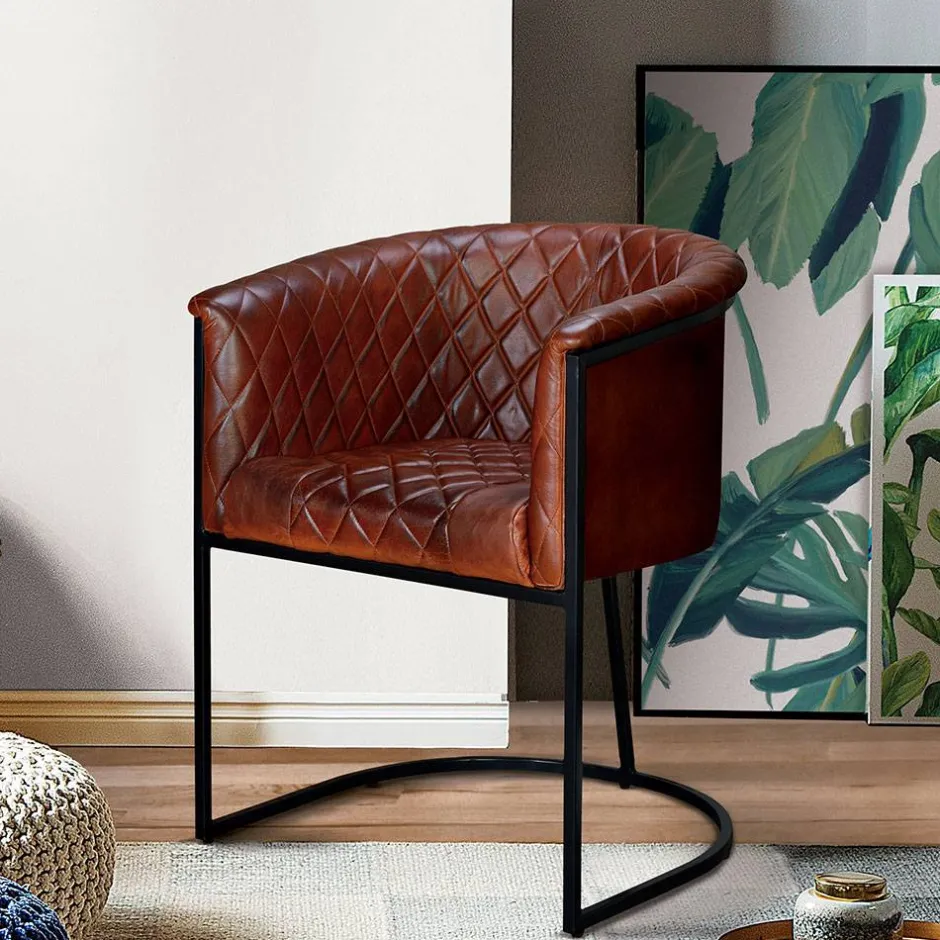 Halbrunder Tischsessel in Braun Leder - Liva^Wohnen Clearance