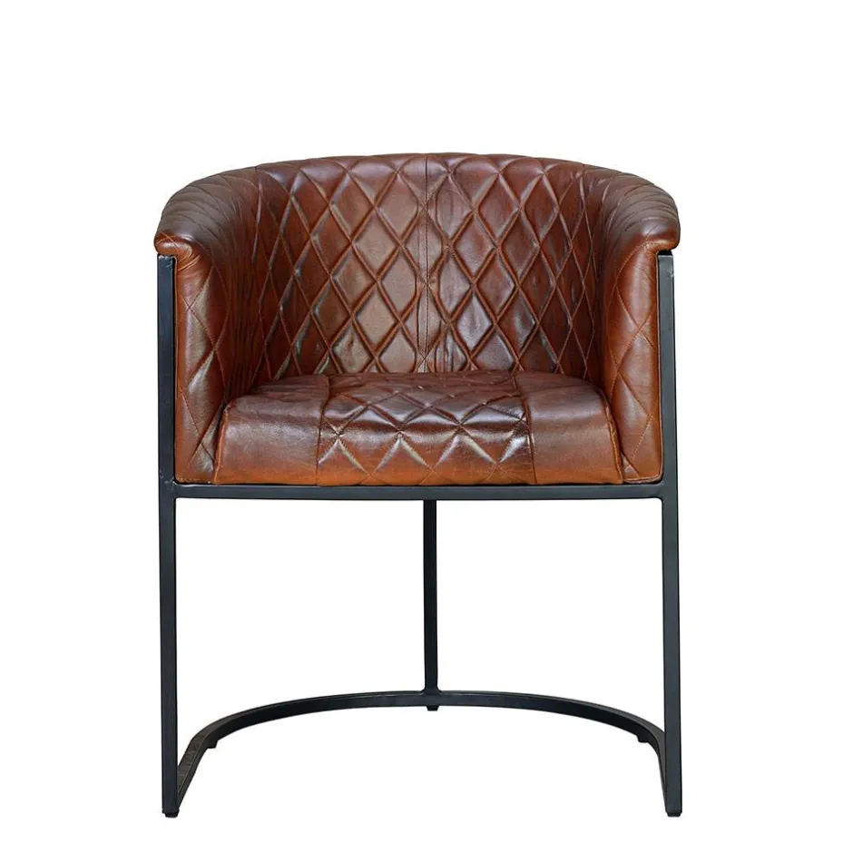 Halbrunder Tischsessel in Braun Leder - Liva^Wohnen Clearance