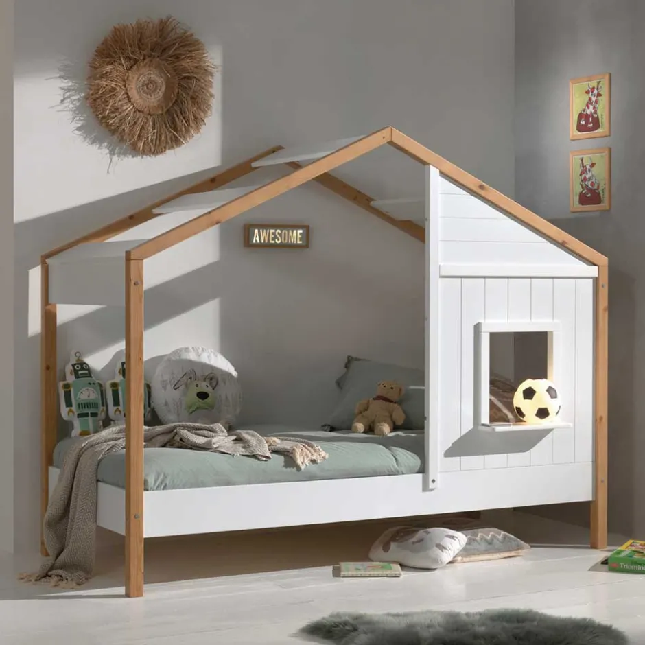Haus Kinderbett in Weiß & Eichefarben - Zorya^Wohnen