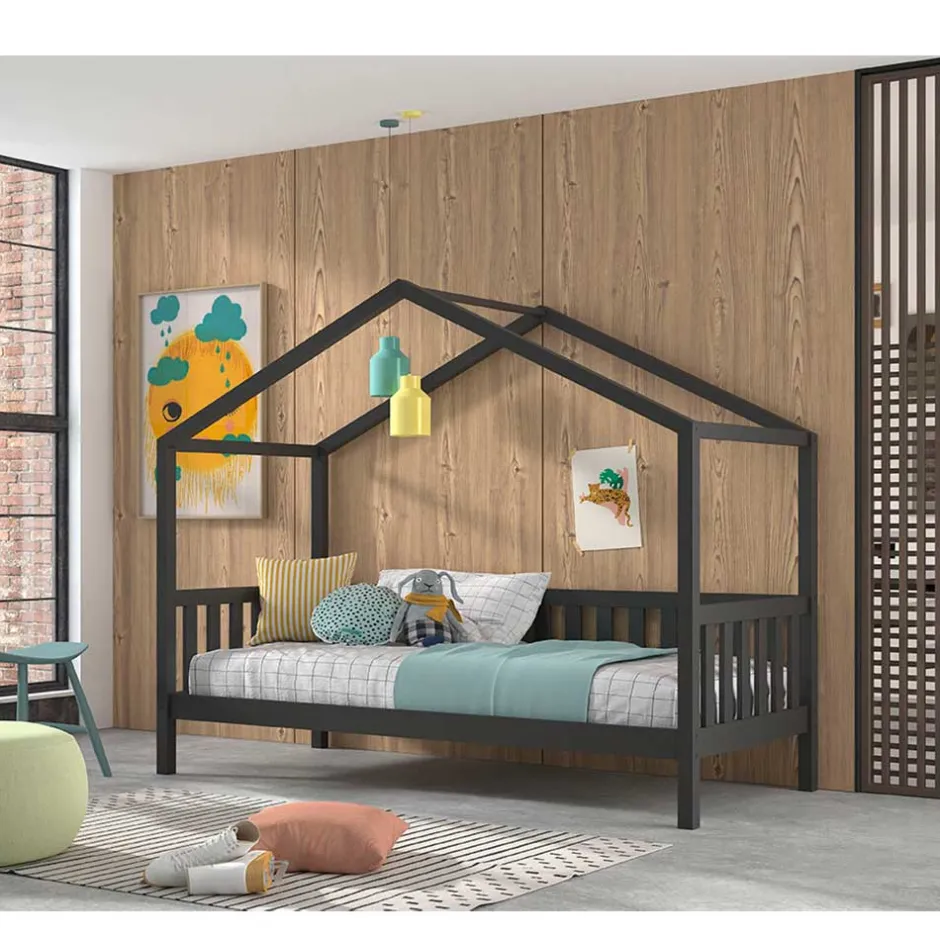 Hausbett in Anthrazit aus Kiefernholz - Neptunus^Wohnen