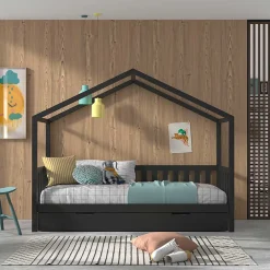 Hausbett in Anthrazit aus Kiefernholz - Neptunus^Wohnen