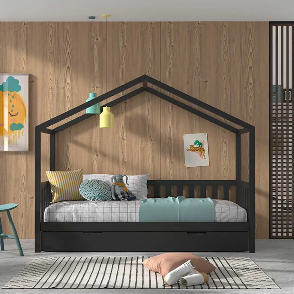 Hausbett in Anthrazit aus Kiefernholz - Neptunus^Wohnen