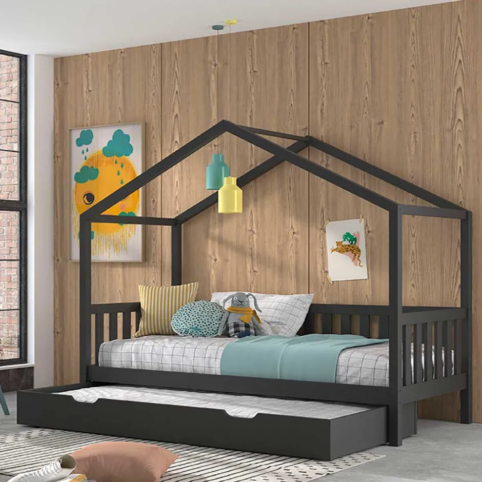 Hausbett in Anthrazit aus Kiefernholz - Neptunus^Wohnen