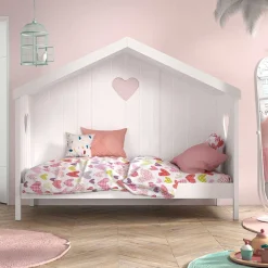Kinder Wohnen Hausbett mit Herz in Weiß - Grandory