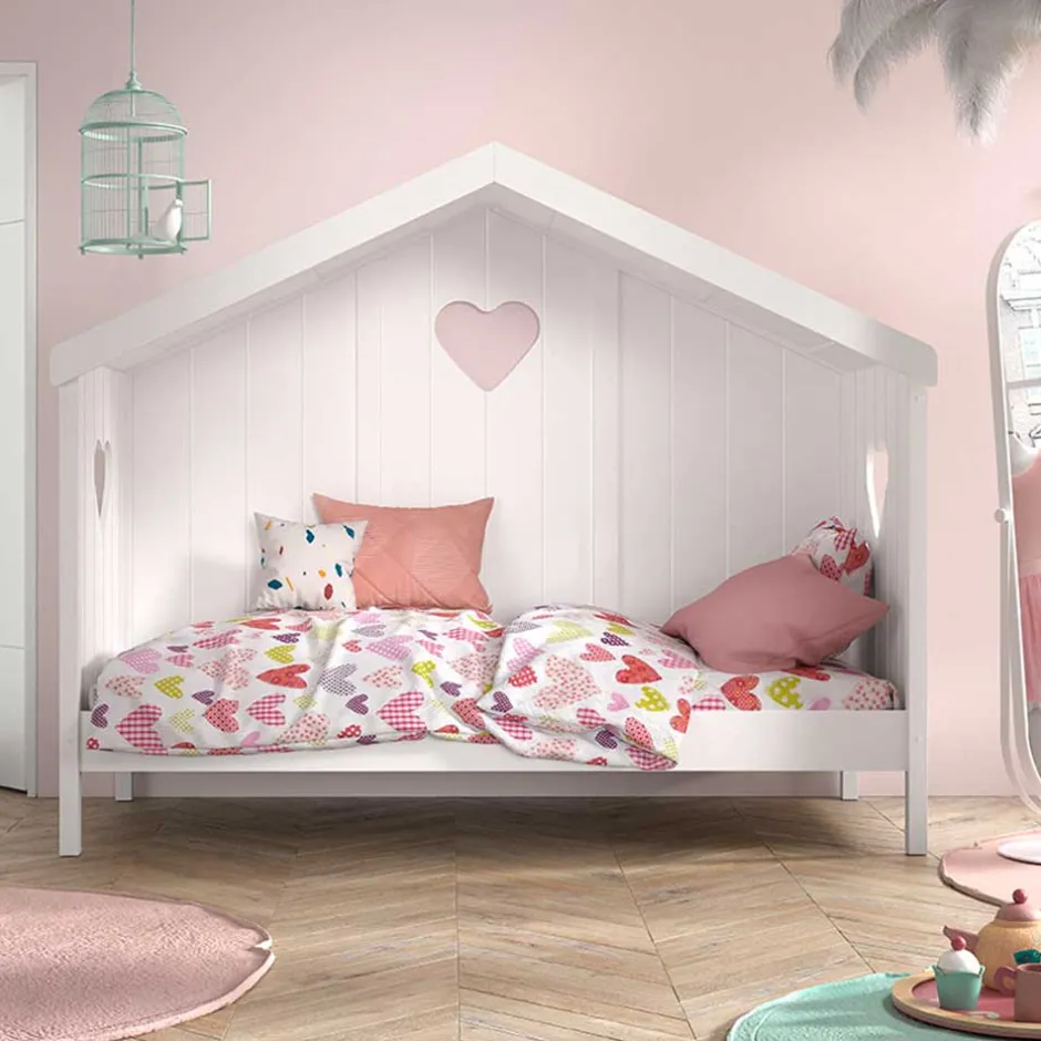Kinder Wohnen Hausbett mit Herz in Weiß - Grandory