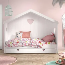 Kinder Wohnen Hausbett mit Herz in Weiß - Grandory