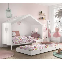Kinder Wohnen Hausbett mit Herz in Weiß - Grandory