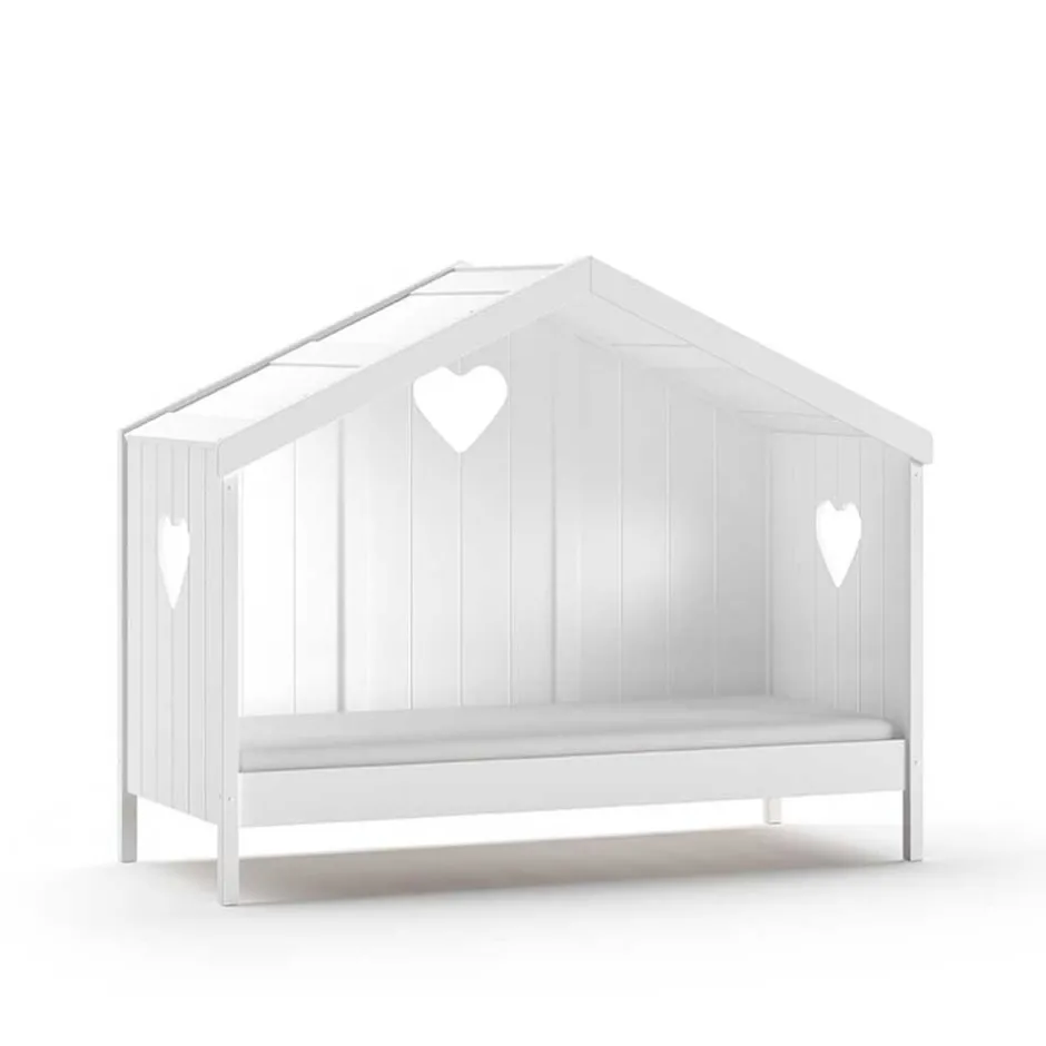 Kinder Wohnen Hausbett mit Herz in Weiß - Grandory