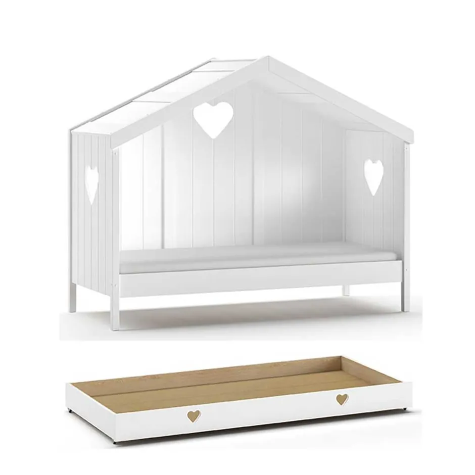 Kinder Wohnen Hausbett mit Herz in Weiß - Grandory