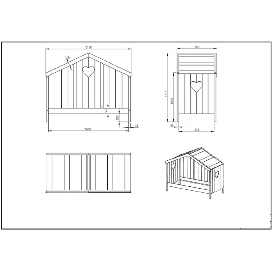 Kinder Wohnen Hausbett mit Herz in Weiß - Grandory