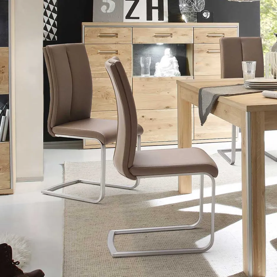 Wohnen Hellbrauner Freischwinger Stuhl Carihm mit Kunstleder (4er Set)