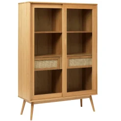 Helles Highboard mit Glas in Natur - Saltenas^Wohnen Sale