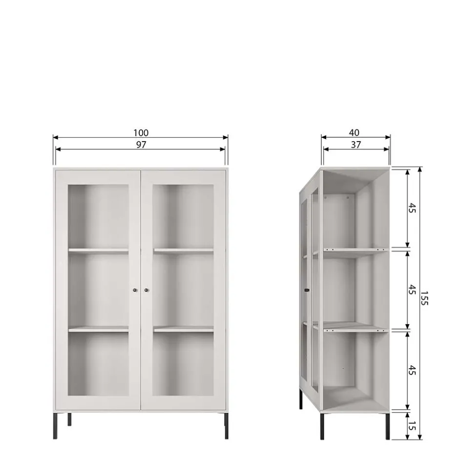 Hellgraue Vitrine aus Kiefer - 2-türig - Luvega^Wohnen Online