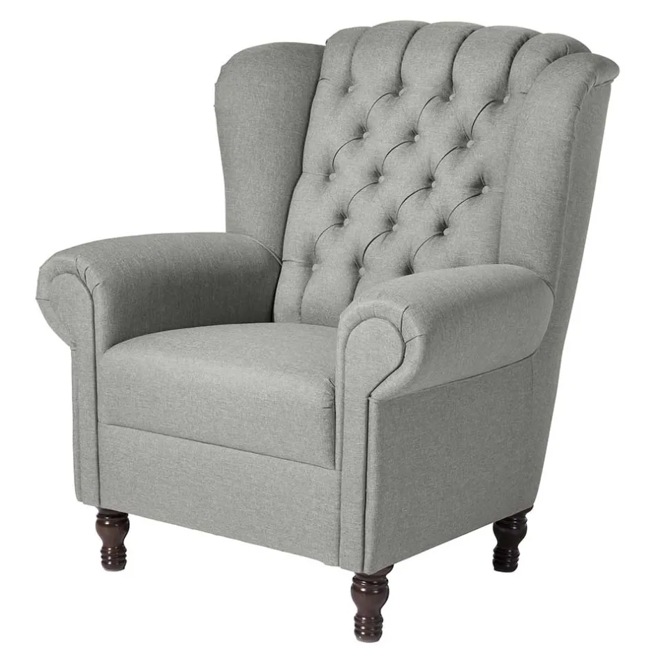 Hellgrauer Chesterfield-Sessel mit Ohren - Barreff^Wohnen Outlet