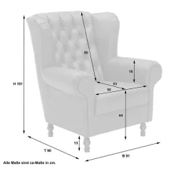 Hellgrauer Chesterfield-Sessel mit Ohren - Barreff^Wohnen Outlet
