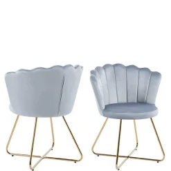 Hellgrauer Muschel Polsterstuhl aus Samt - Usilvea (2er Set)^Wohnen Sale