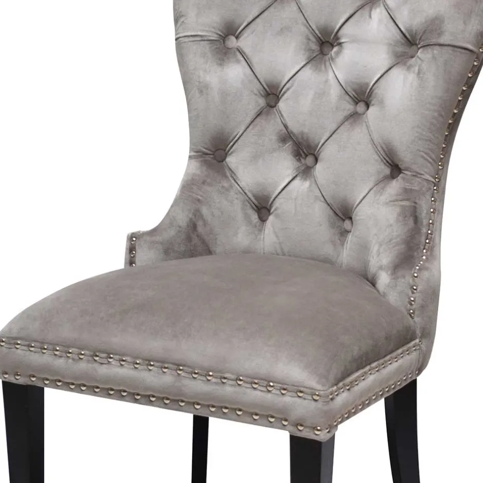 Wohnen Hellgrauer Polsterstuhl mit Knöpfen & Nieten - Hokulani
