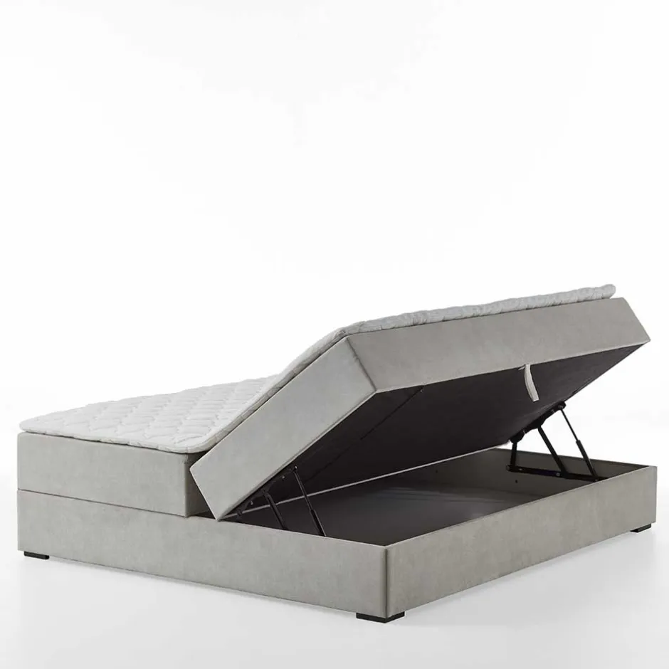 Wohnen Hellgraues Stoffbett ohne Kopfteil mit Bettkasten - Craig