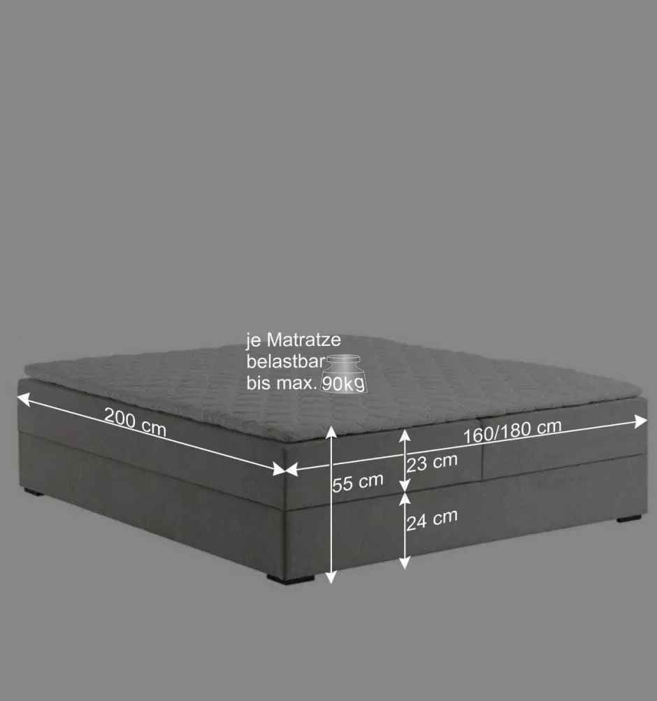 Wohnen Hellgraues Stoffbett ohne Kopfteil mit Bettkasten - Craig