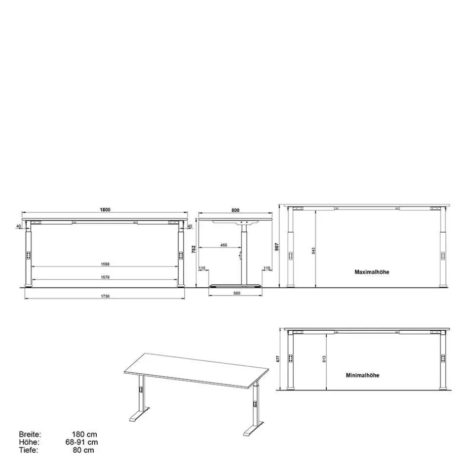 Wohnen Höhenverstellbarer Bürotisch in vier Größen - Tila