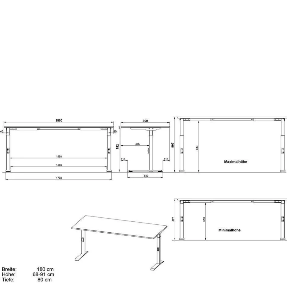 Wohnen Höhenverstellbarer Officetisch in Weiß - Sparkle (zweiteilig)