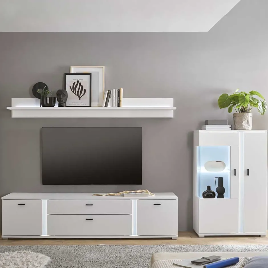 Wohnen Highboard & TV Board & Wandboard mit LED - Tirol (dreiteilig)