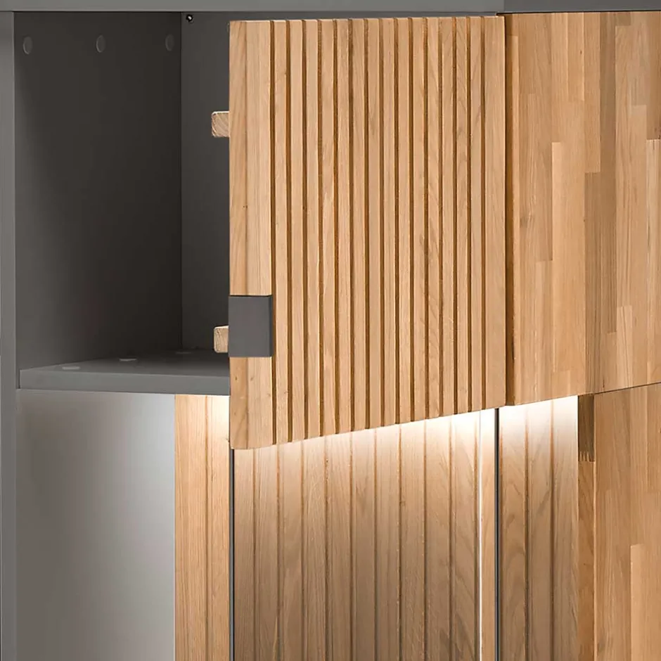 Wohnen Highboard in Eiche Bianco und Anthrazit - Cruzca I