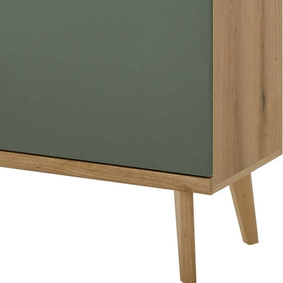 Wohnen Highboard in Graugrün und Wildeiche - Oliva