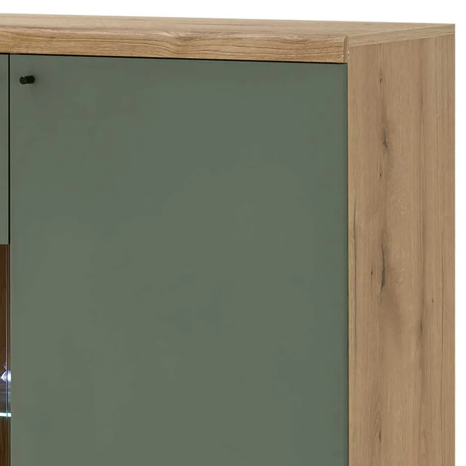 Wohnen Highboard in Graugrün und Wildeiche - Oliva